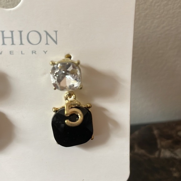 Crystal Number 5 Gold Drop Mismatched Earrings - Picture 12 of 16